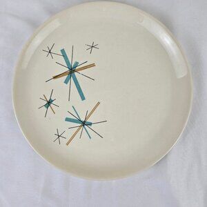 North Star by Salem Luncheon Plate Turquoise Tan Starbursts Ovenproof Vintage
